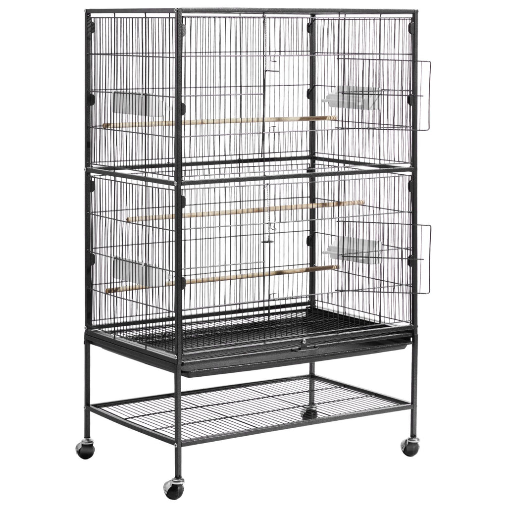 Spacious Wrought Iron Bird Flight Cage with Perches and Casters