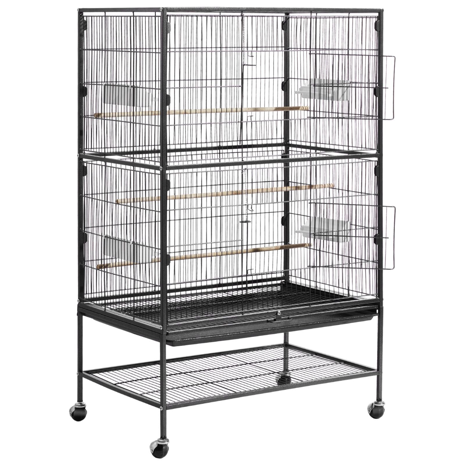 Spacious Wrought Iron Bird Flight Cage with Perches and Casters