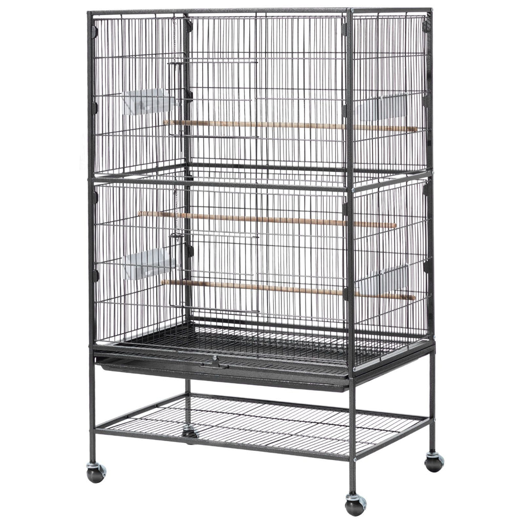 Spacious Wrought Iron Bird Flight Cage with Perches and Casters