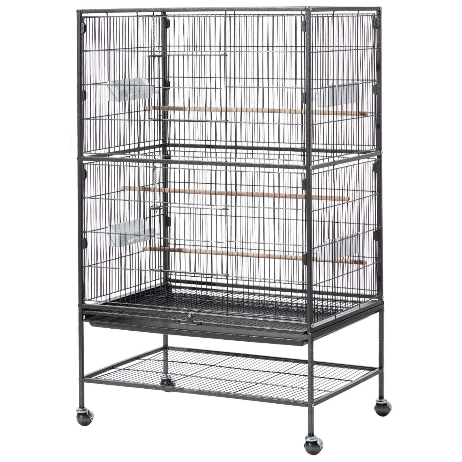 Spacious Wrought Iron Bird Flight Cage with Perches and Casters