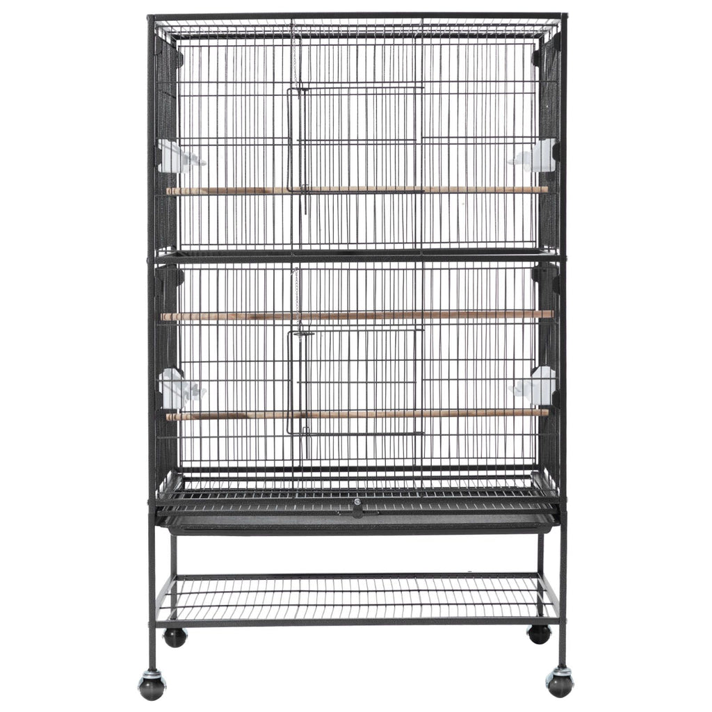 Spacious Wrought Iron Bird Flight Cage with Perches and Casters