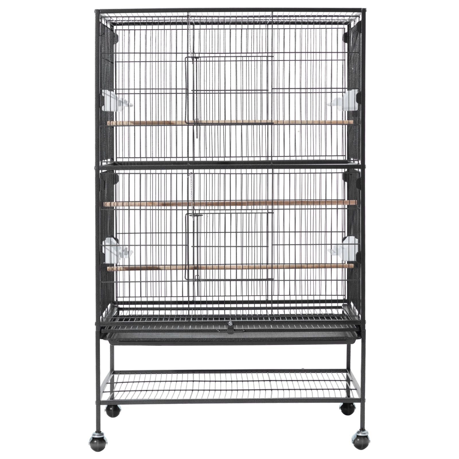 Spacious Wrought Iron Bird Flight Cage with Perches and Casters