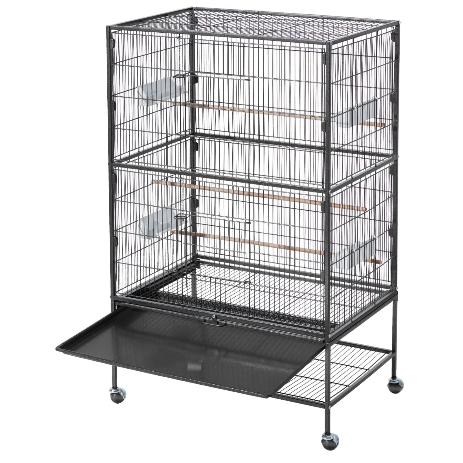 Spacious Wrought Iron Bird Flight Cage with Perches and Casters
