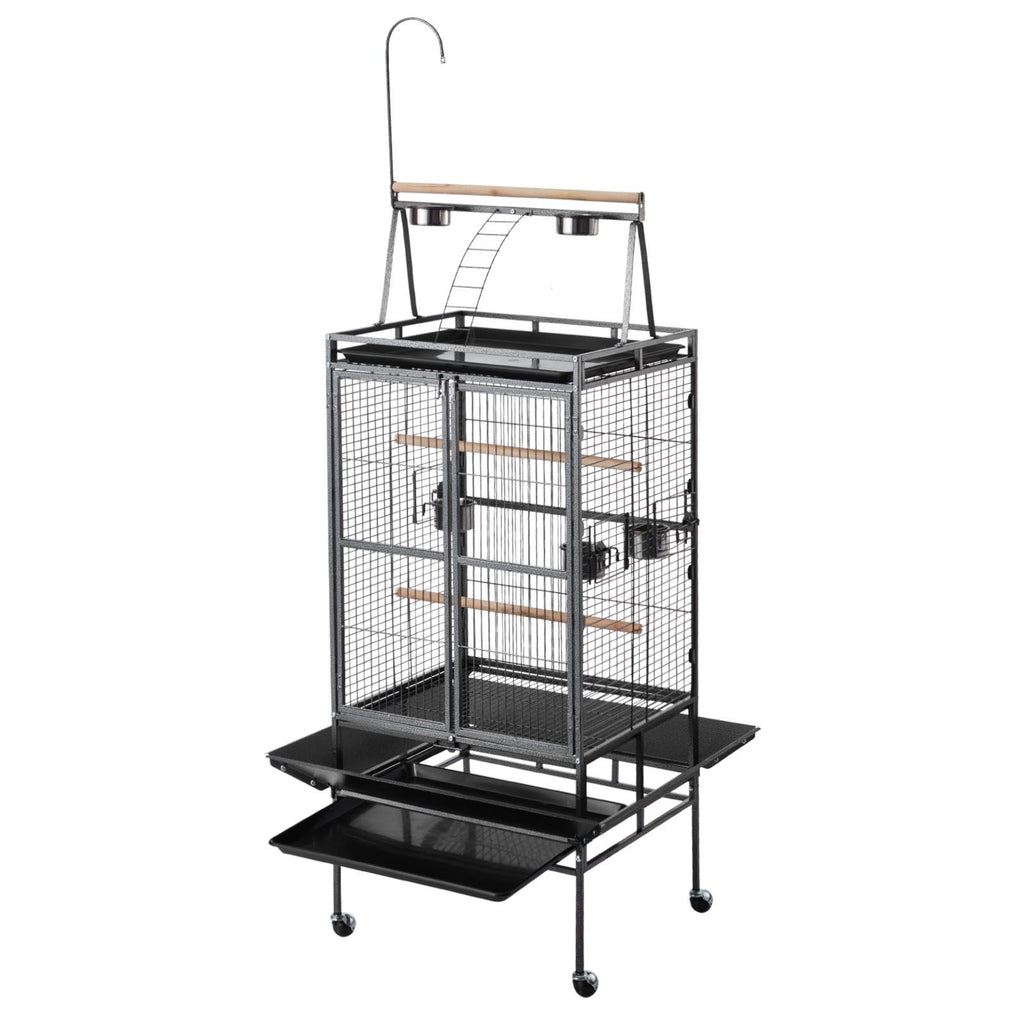 Spacious Open-Top Bird Flight Cage with Perches and Rolling Wheels