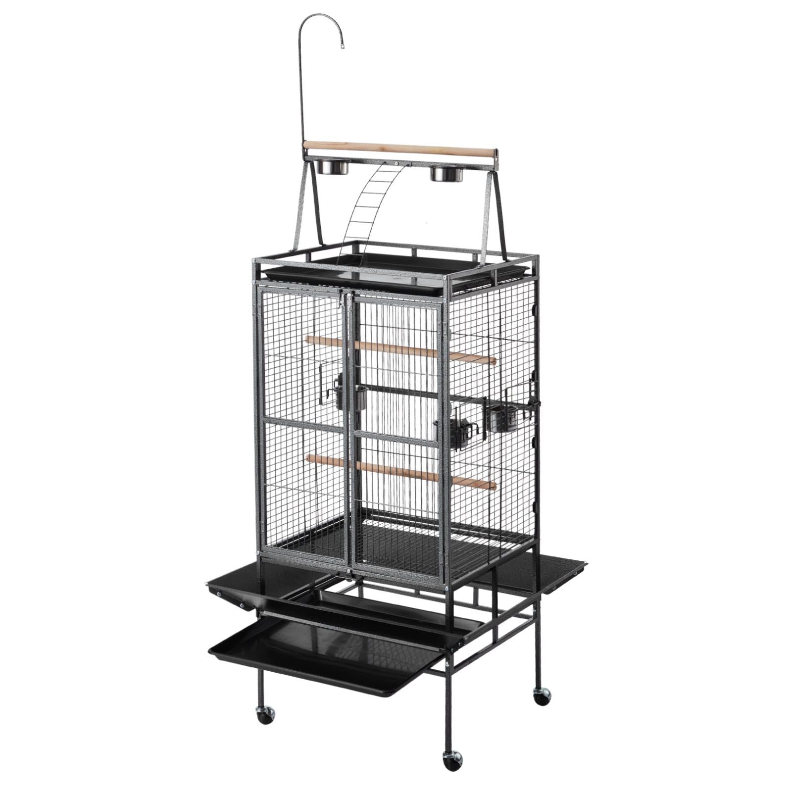 Spacious Open-Top Bird Flight Cage with Perches and Rolling Wheels