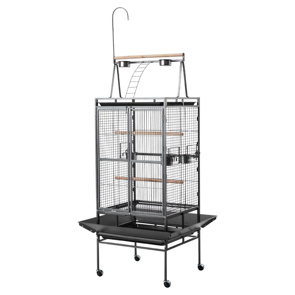 Spacious Open-Top Bird Flight Cage with Perches and Rolling Wheels