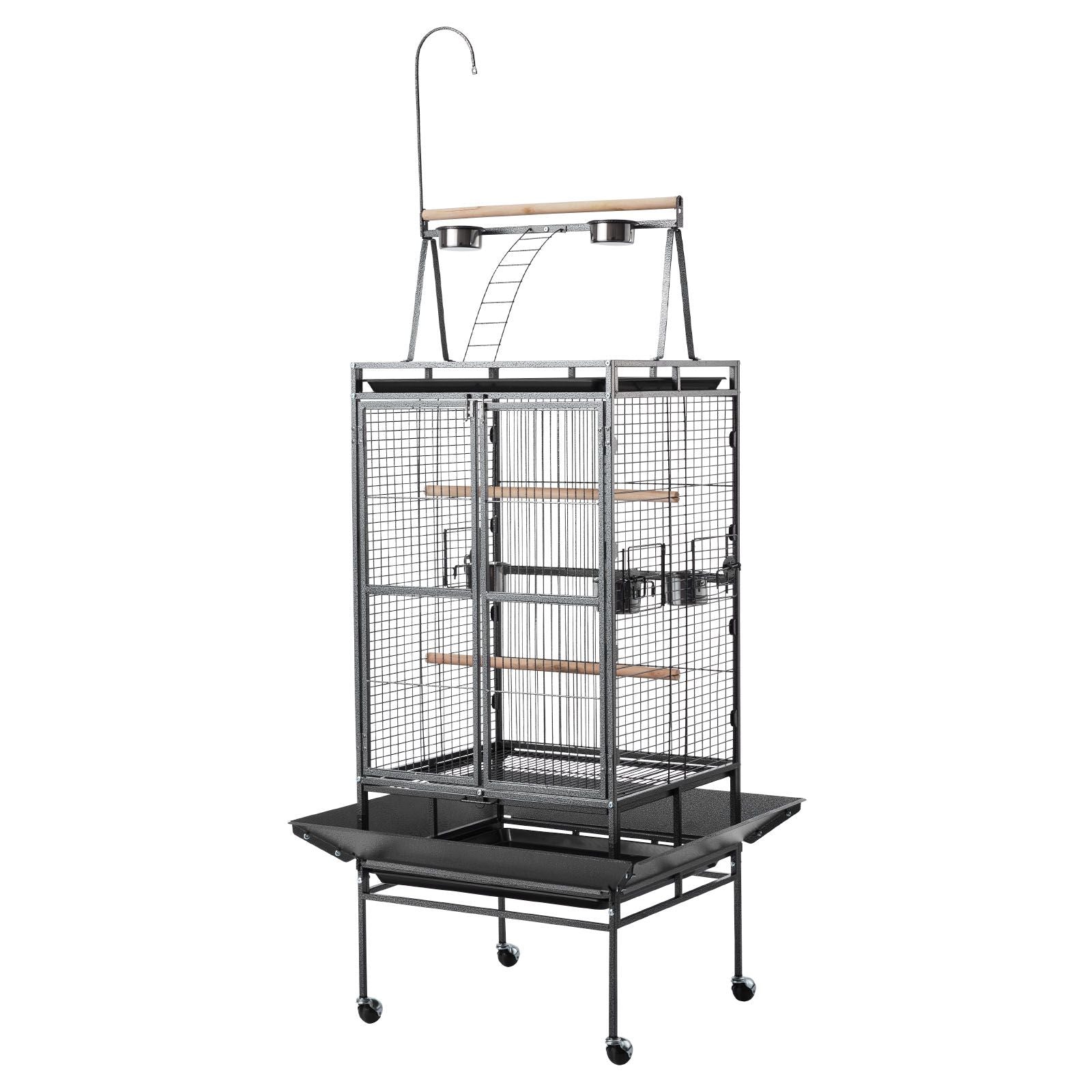 Spacious Open-Top Bird Flight Cage with Perches and Rolling Wheels