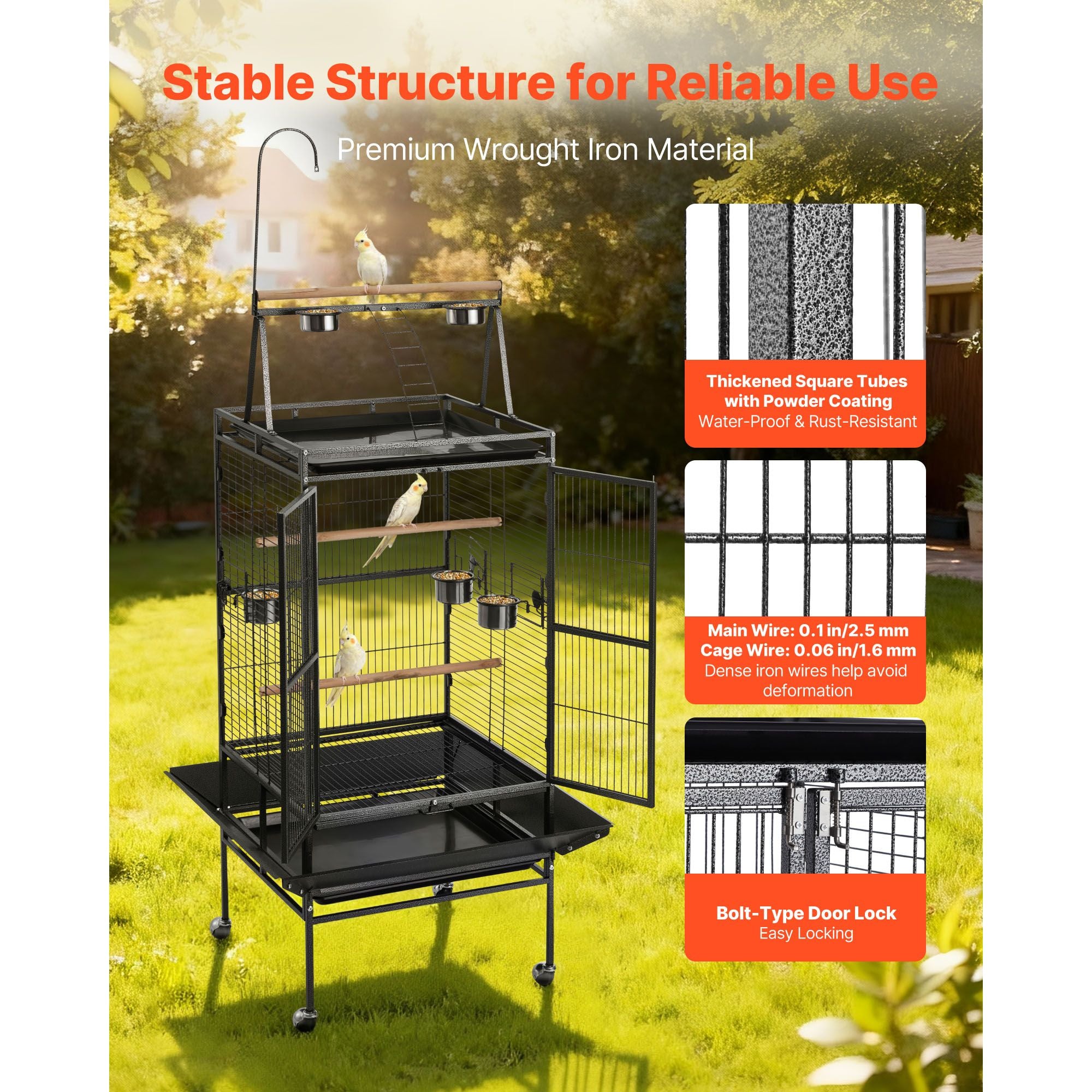 Spacious Open-Top Bird Flight Cage with Perches and Rolling Wheels