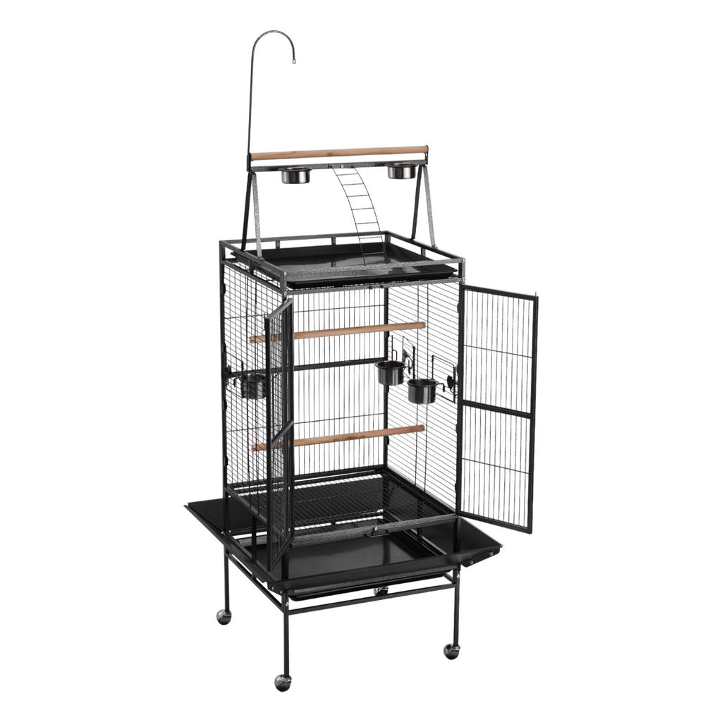 Spacious Open-Top Bird Flight Cage with Perches and Rolling Wheels