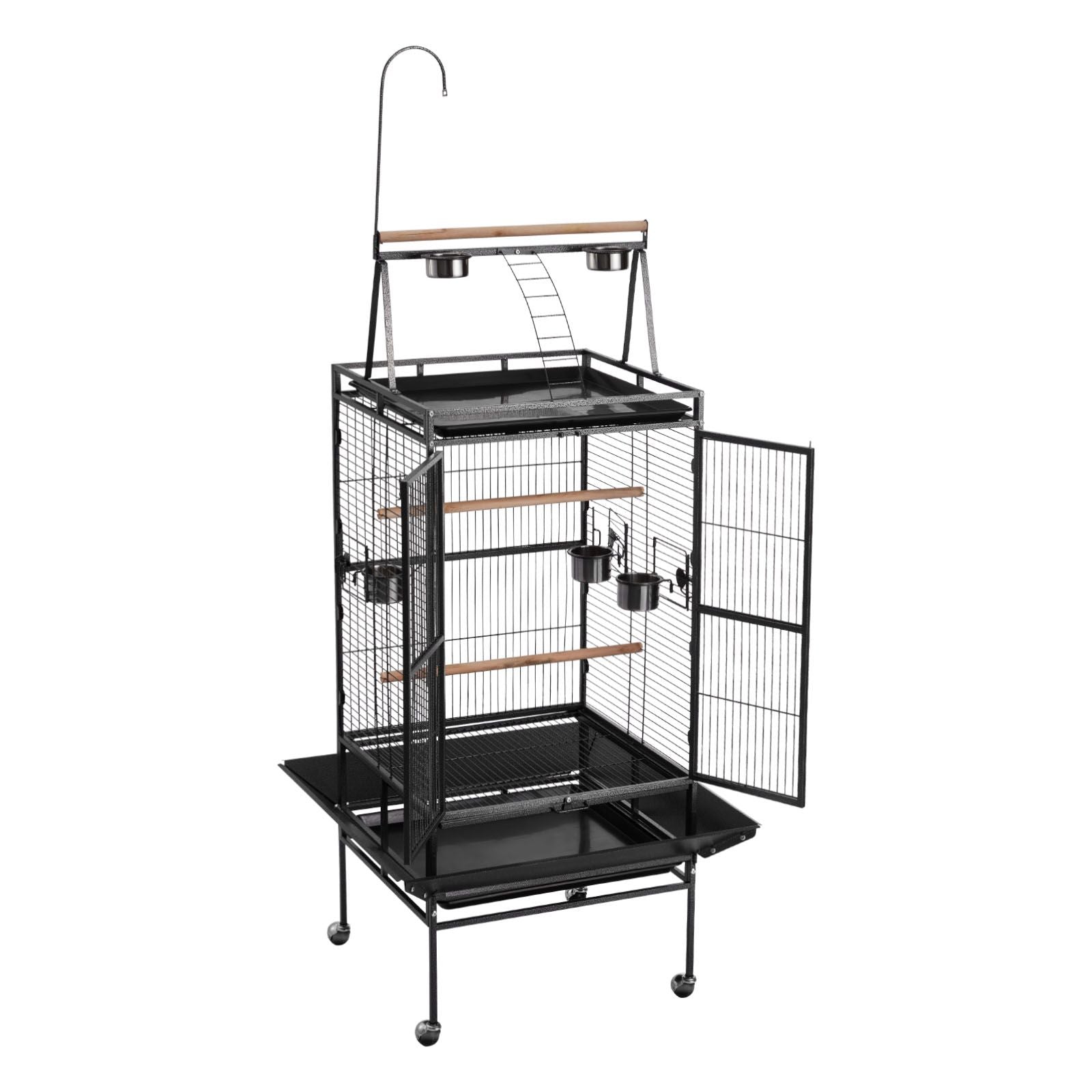 Spacious Open-Top Bird Flight Cage with Perches and Rolling Wheels