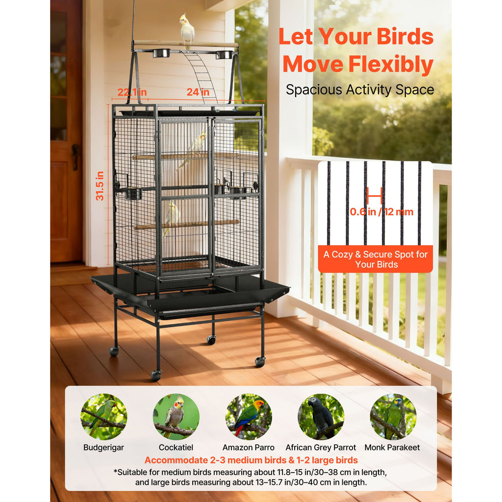 Spacious Open-Top Bird Flight Cage with Perches and Rolling Wheels