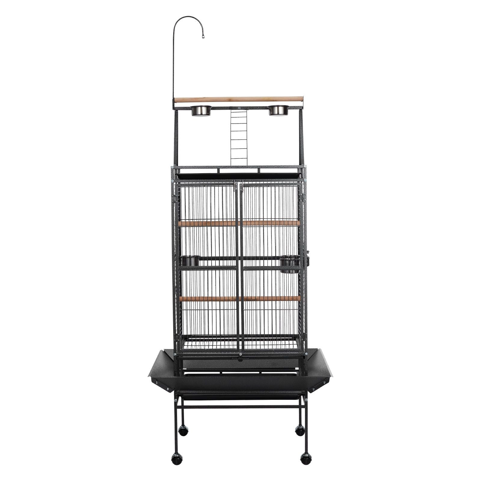 Spacious Open-Top Bird Flight Cage with Perches and Rolling Wheels