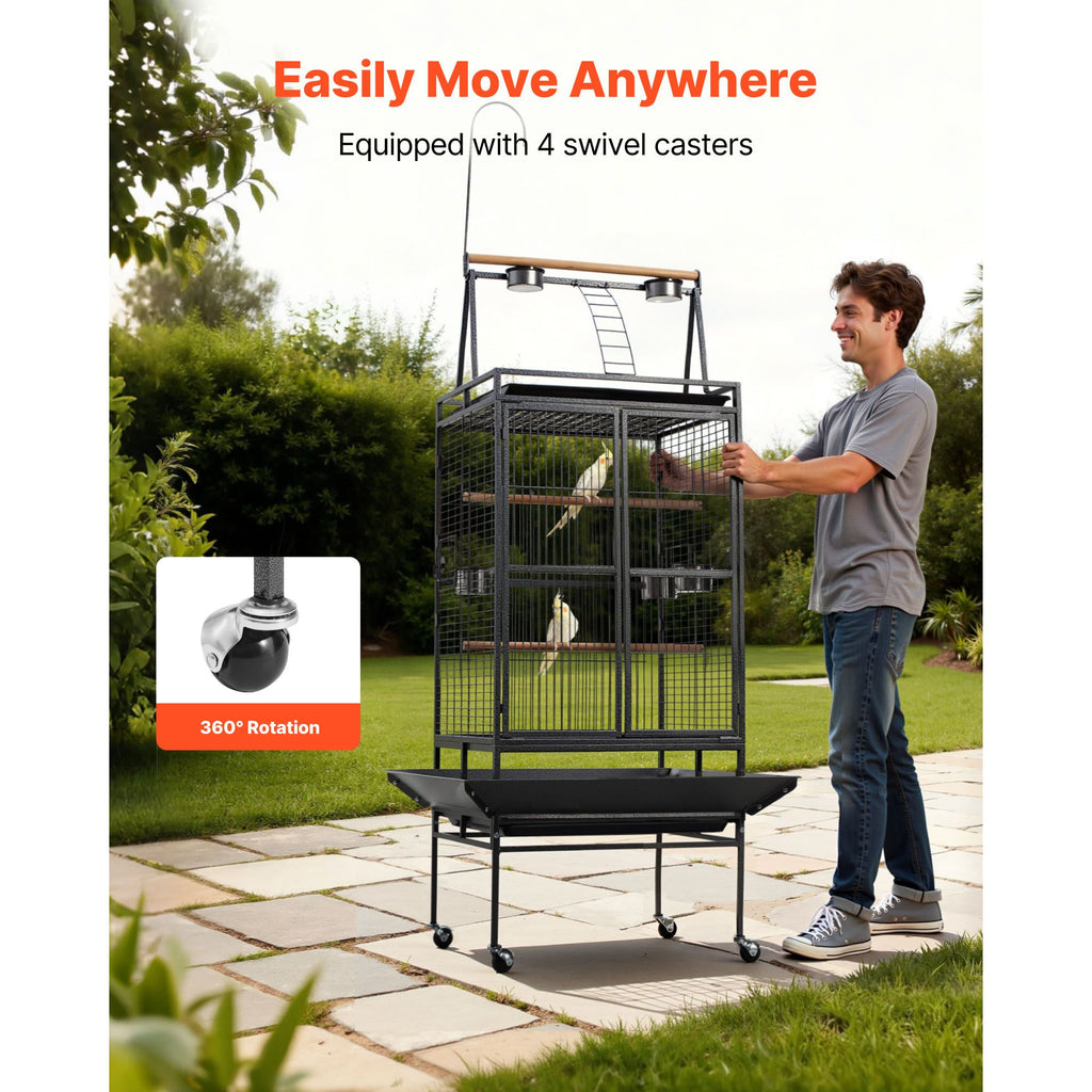 Spacious Open-Top Bird Flight Cage with Perches and Rolling Wheels