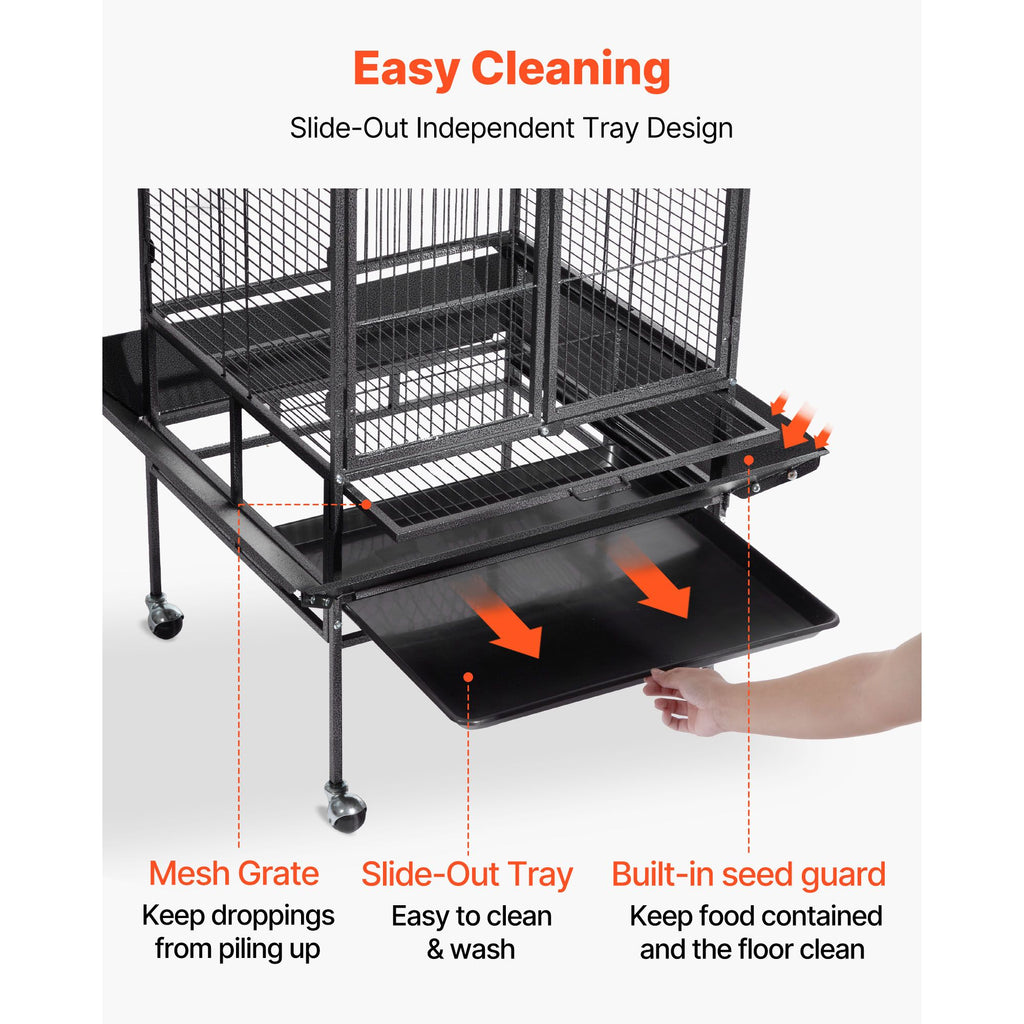 Spacious Open-Top Bird Flight Cage with Perches and Rolling Wheels