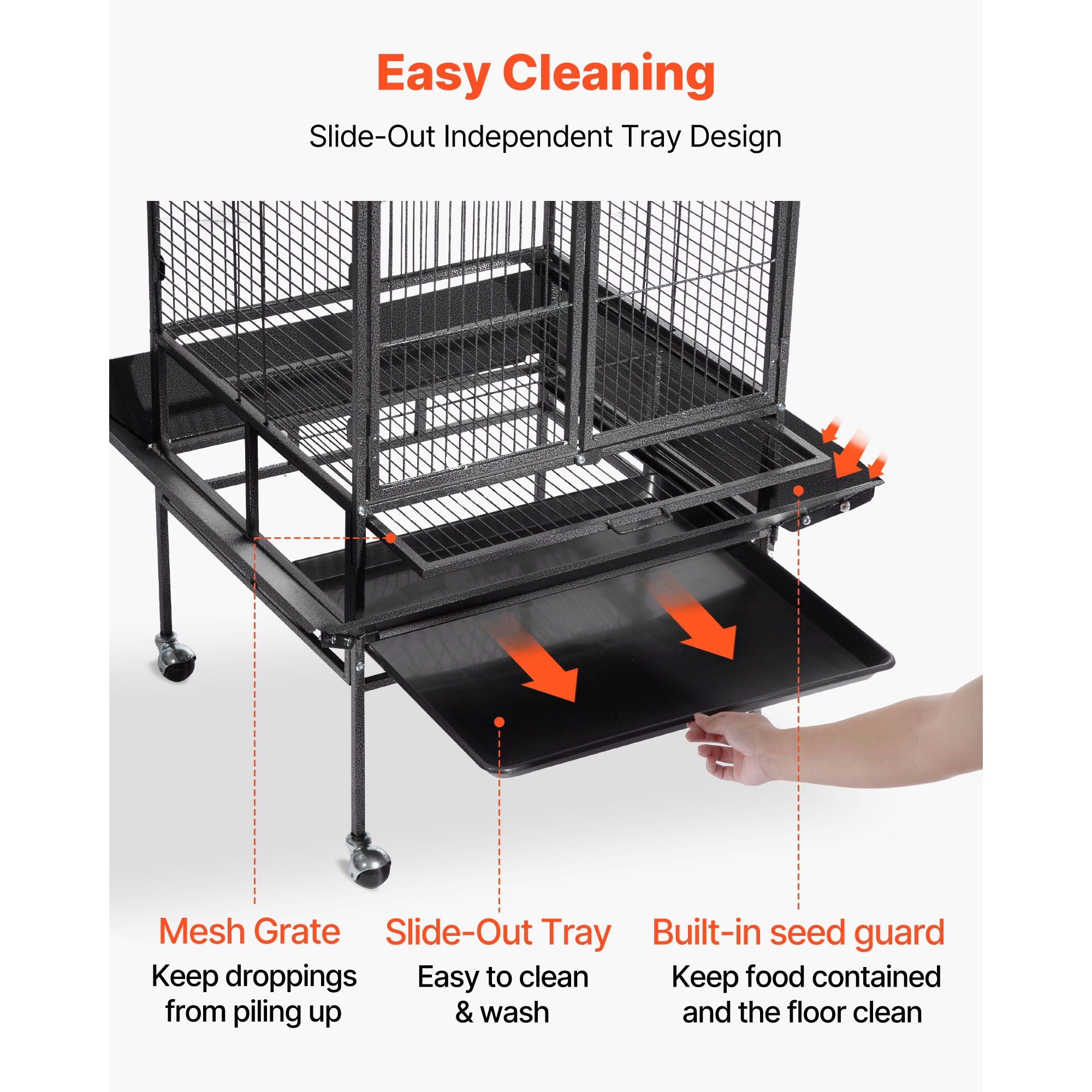 Spacious Open-Top Bird Flight Cage with Perches and Rolling Wheels