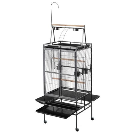 Spacious Open-Top Bird Flight Cage with Perches and Rolling Wheels
