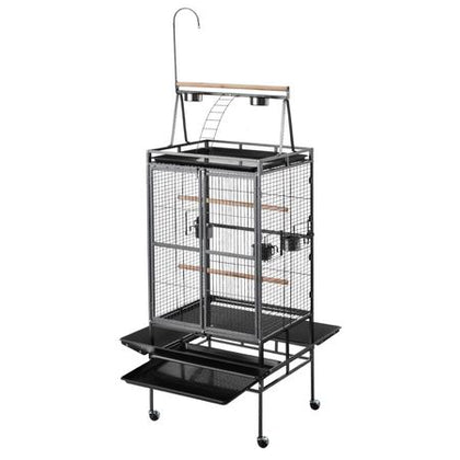 Spacious Open-Top Bird Flight Cage with Perches and Rolling Wheels