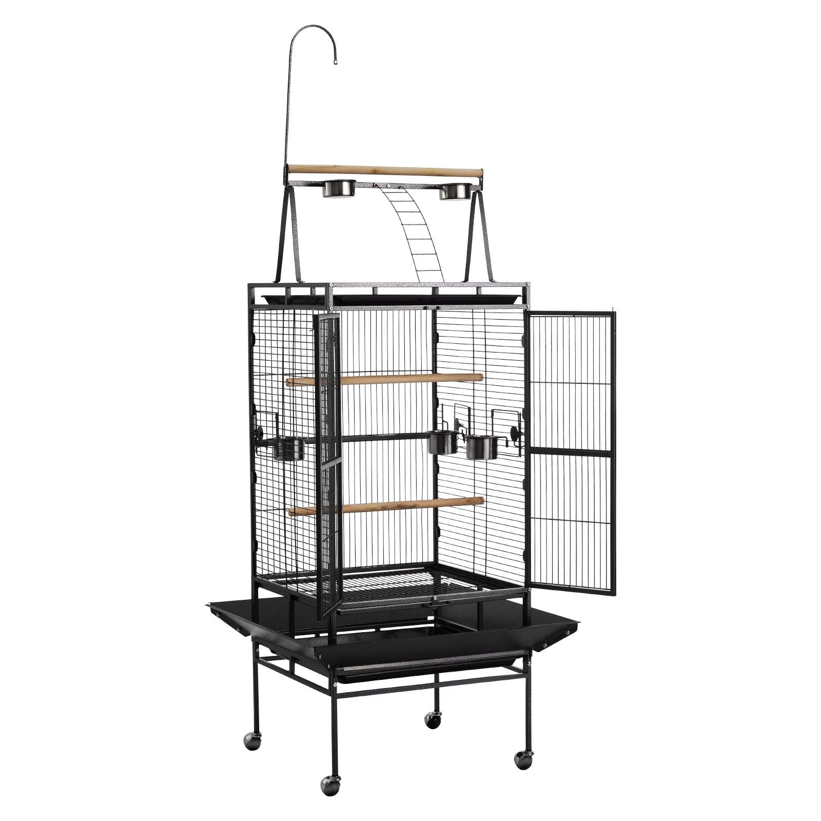 Spacious Open-Top Bird Flight Cage with Perches and Rolling Wheels
