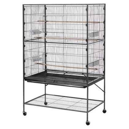 Spacious Wrought Iron Bird Flight Cage with Rolling Wheels