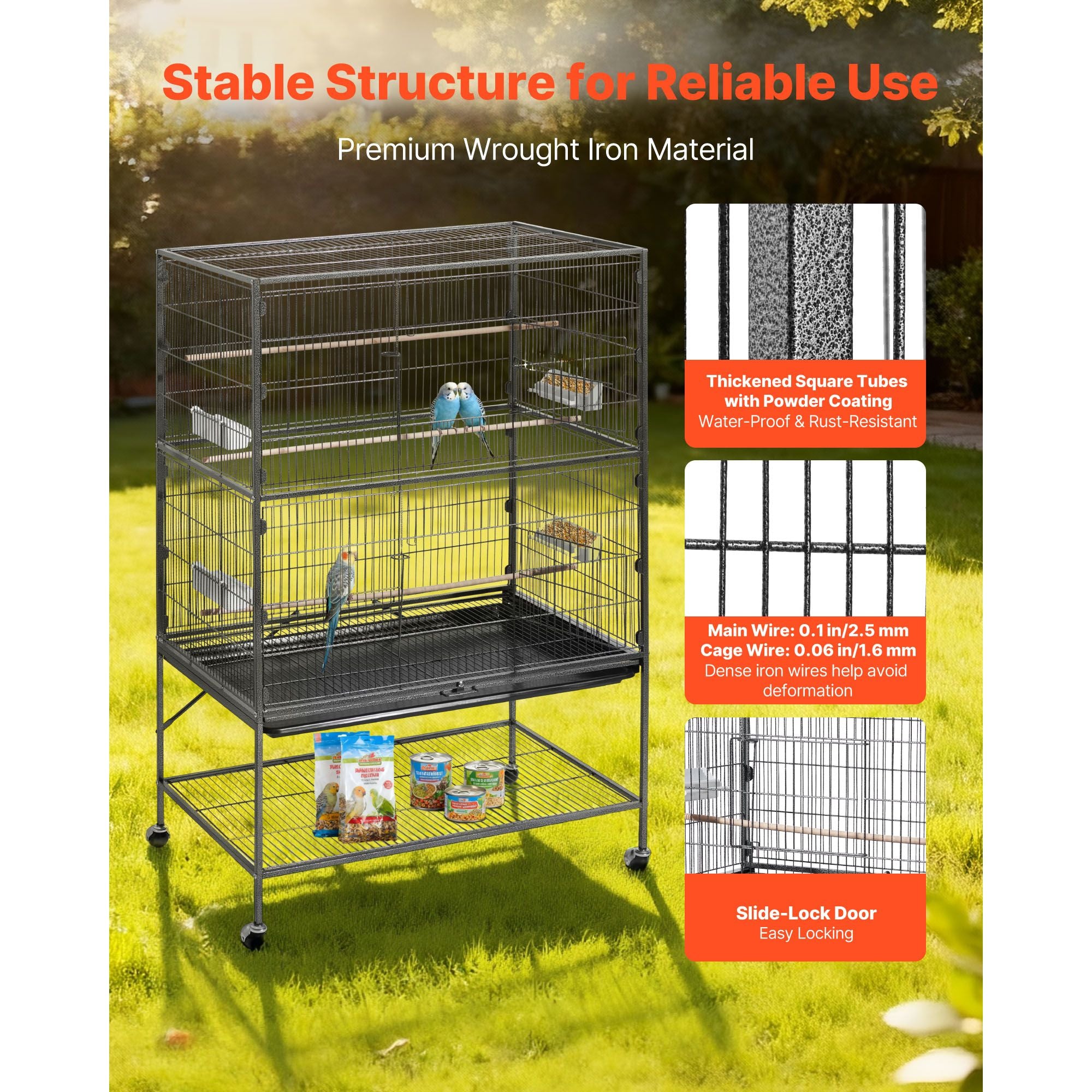 Spacious Wrought Iron Bird Flight Cage with Rolling Wheels