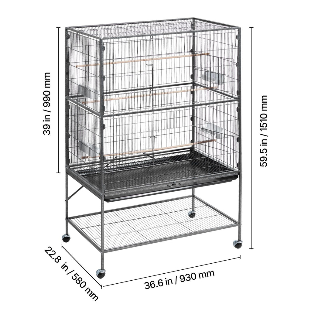Spacious Wrought Iron Bird Flight Cage with Rolling Wheels