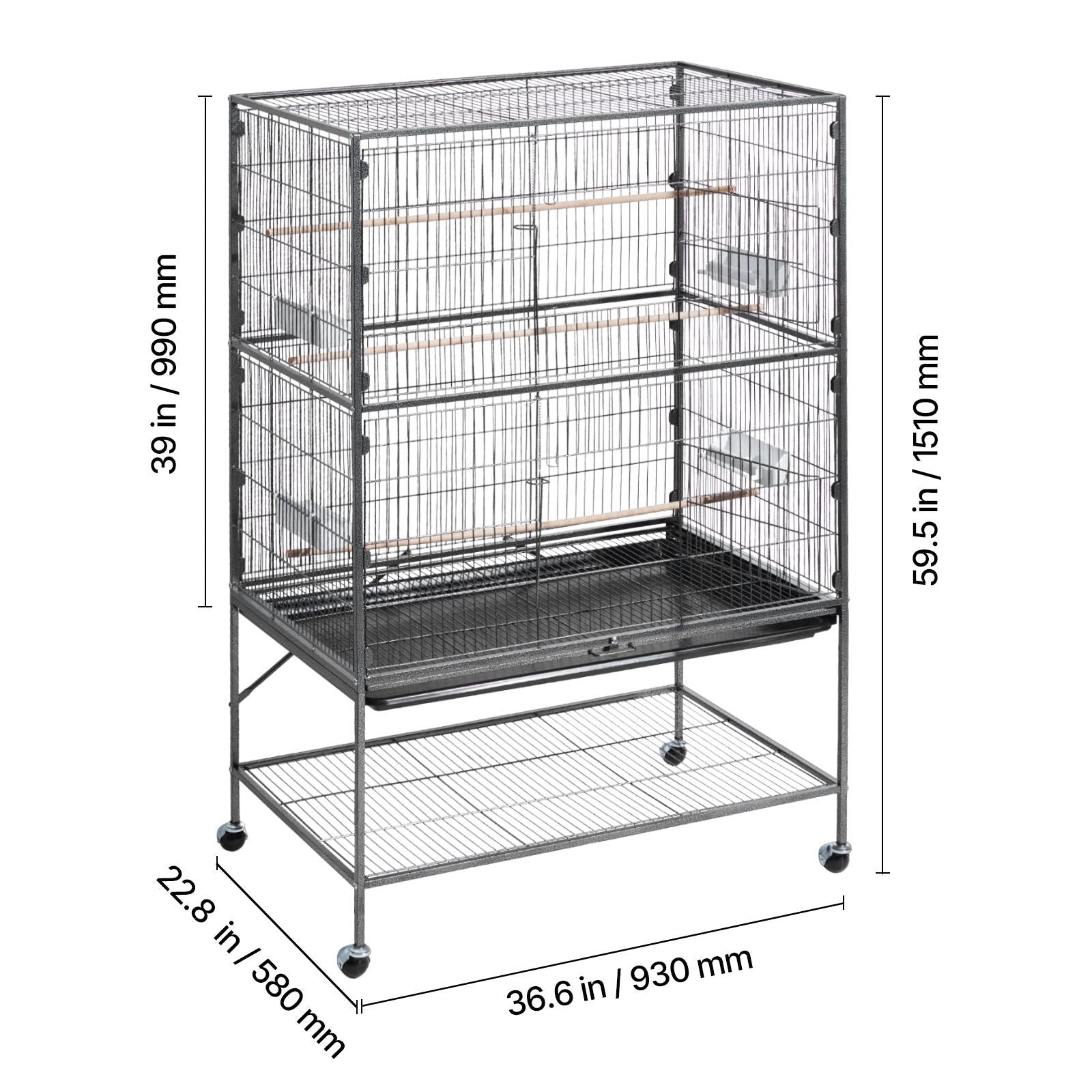Spacious Wrought Iron Bird Flight Cage with Rolling Wheels