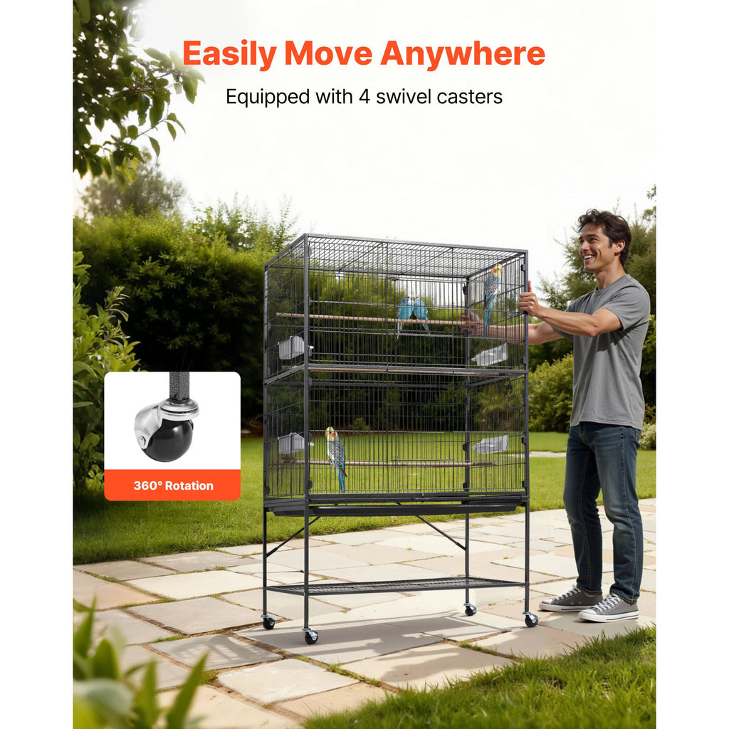 Spacious Wrought Iron Bird Flight Cage with Rolling Wheels