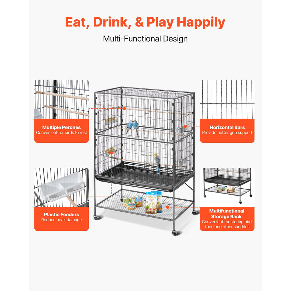 Spacious Wrought Iron Bird Flight Cage with Rolling Wheels