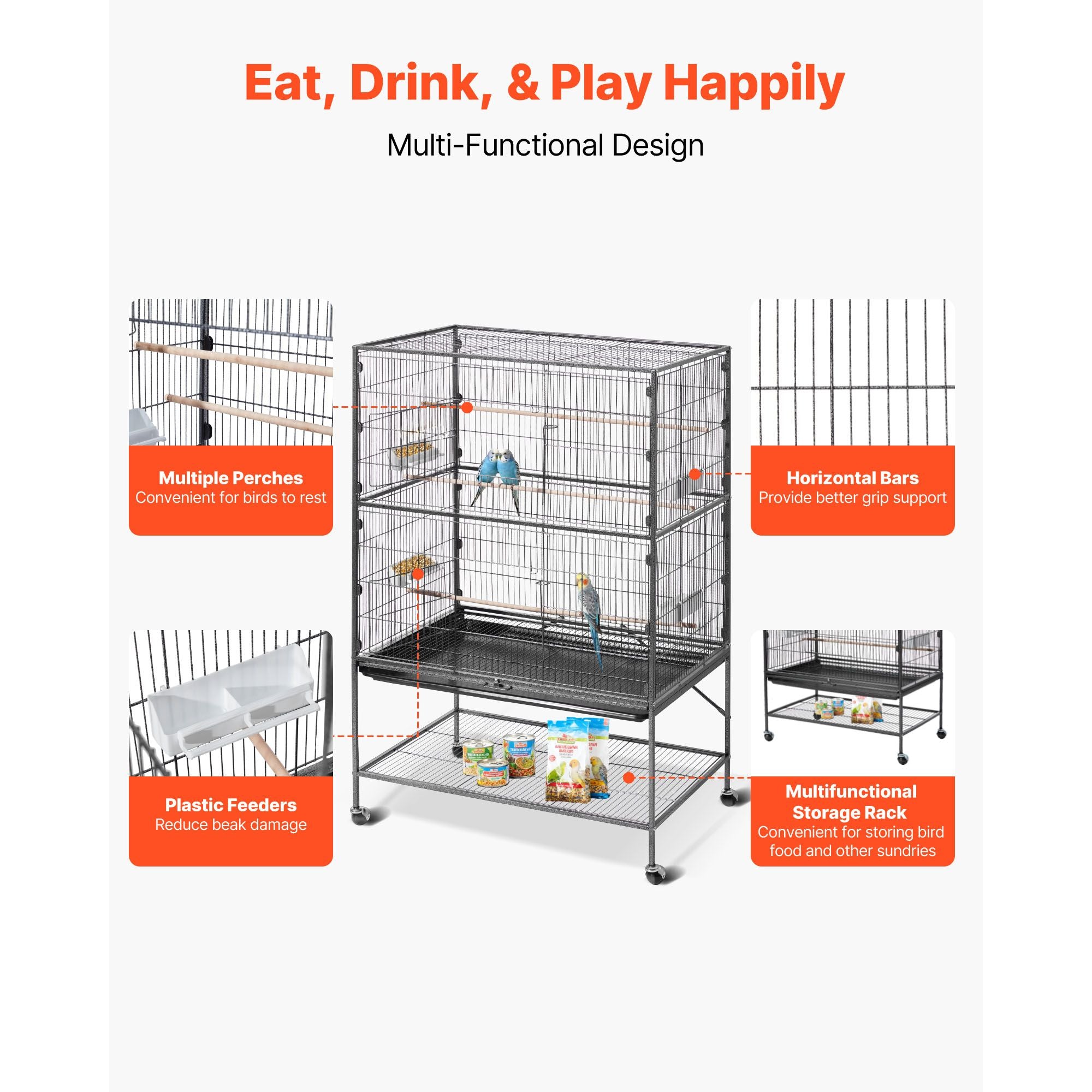 Spacious Wrought Iron Bird Flight Cage with Rolling Wheels