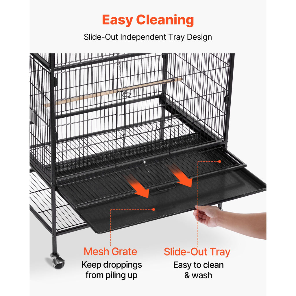 Spacious Wrought Iron Bird Flight Cage with Rolling Wheels