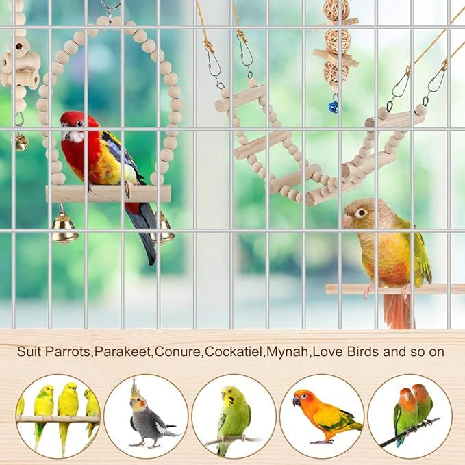 Bird Parrot Swing Toys Set: Hanging Perch, Hammock & Climbing Ladder