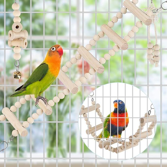 Bird Parrot Swing Toys Set: Hanging Perch, Hammock & Climbing Ladder