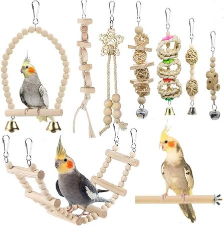 Bird Parrot Swing Toys Set: Hanging Perch, Hammock & Climbing Ladder