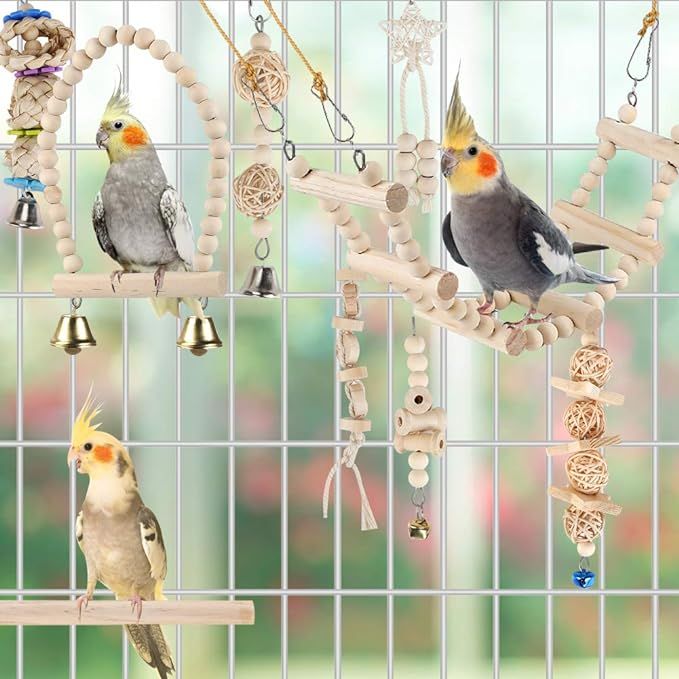 Bird Parrot Swing Toys Set: Hanging Perch, Hammock & Climbing Ladder