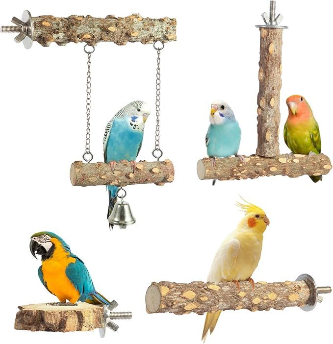 Natural furniture-style Bird Perches – 4 Pack, Safe for Small to Medium Birds