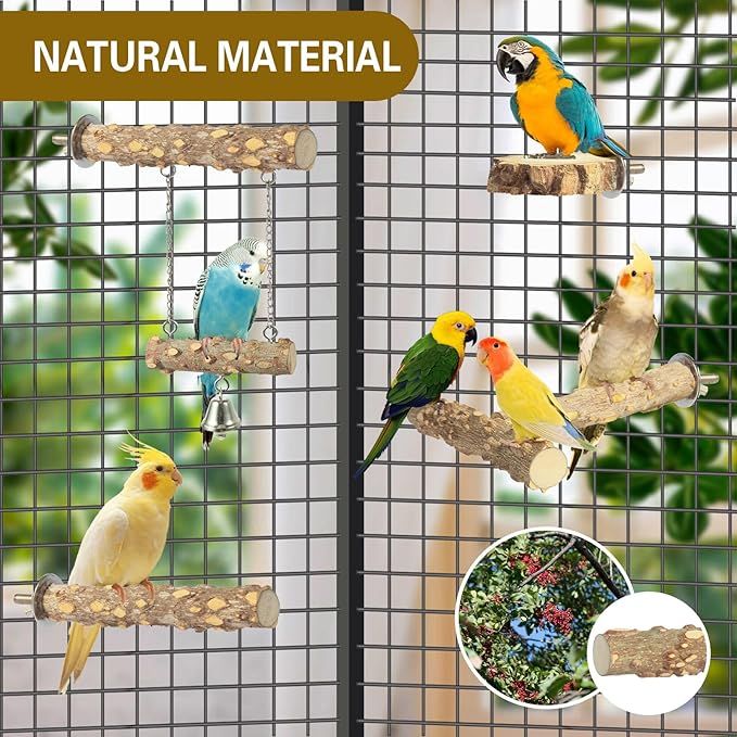 Natural furniture-style Bird Perches – 4 Pack, Safe for Small to Medium Birds
