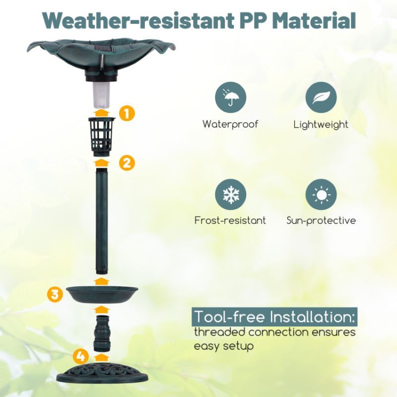 Vintage-Style Birdbath with Feeder, Planter, and Solar Lamp