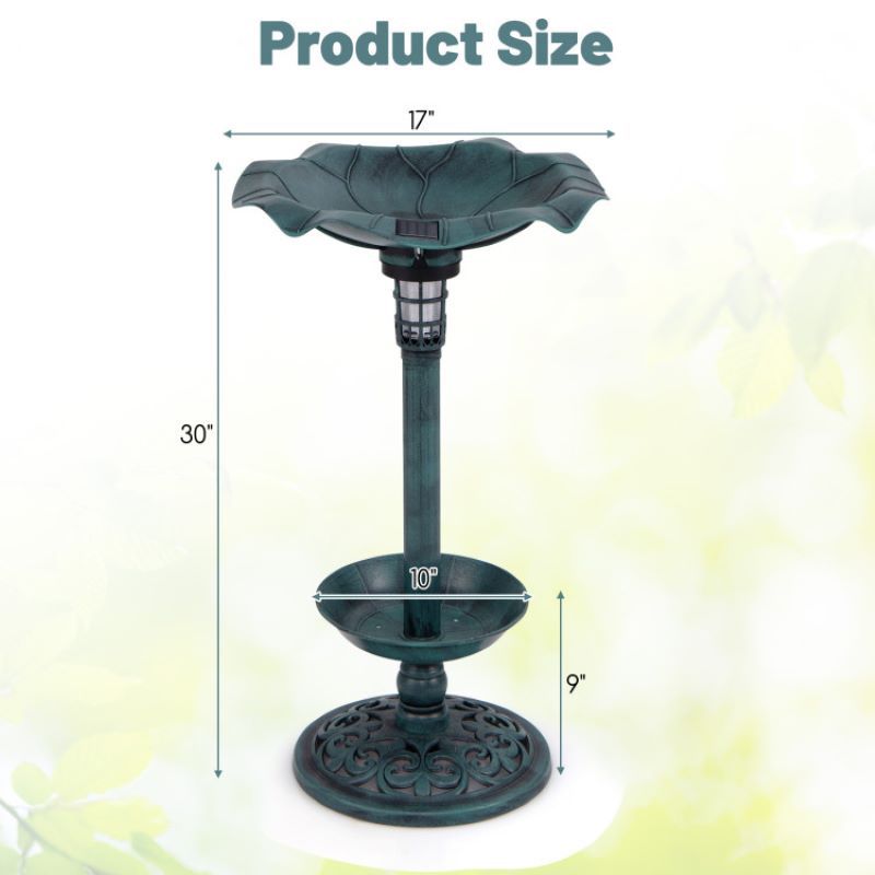 Vintage-Style Birdbath with Feeder, Planter, and Solar Lamp