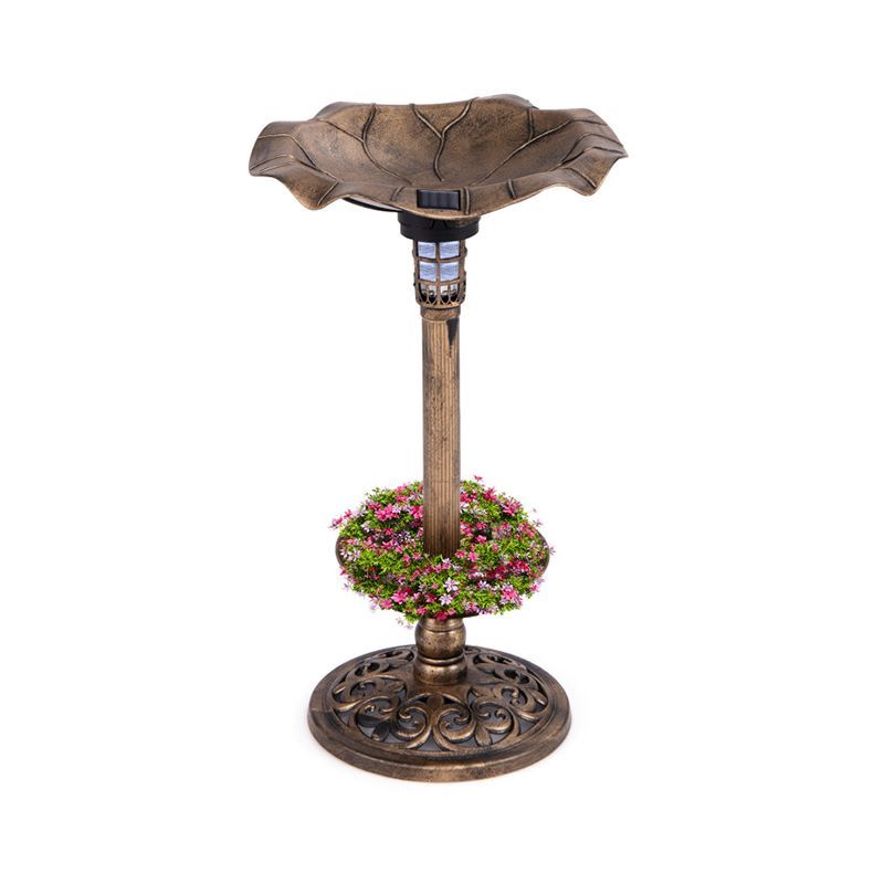 Vintage-Style Birdbath with Feeder, Planter, and Solar Lamp