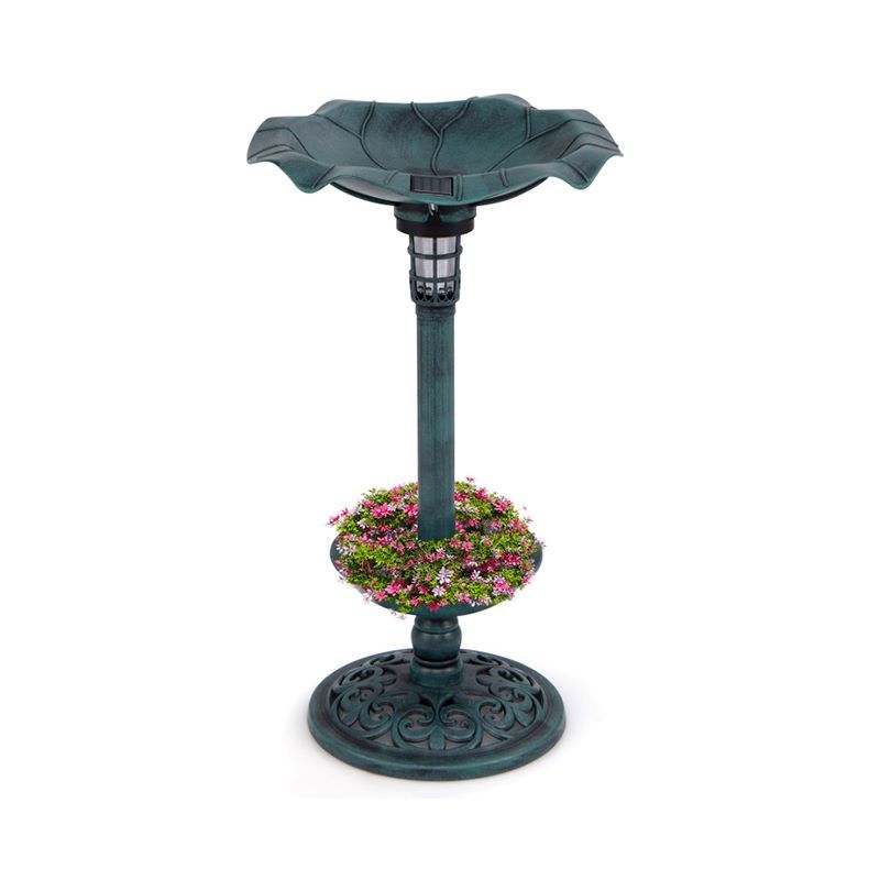 Vintage-Style Birdbath with Feeder, Planter, and Solar Lamp