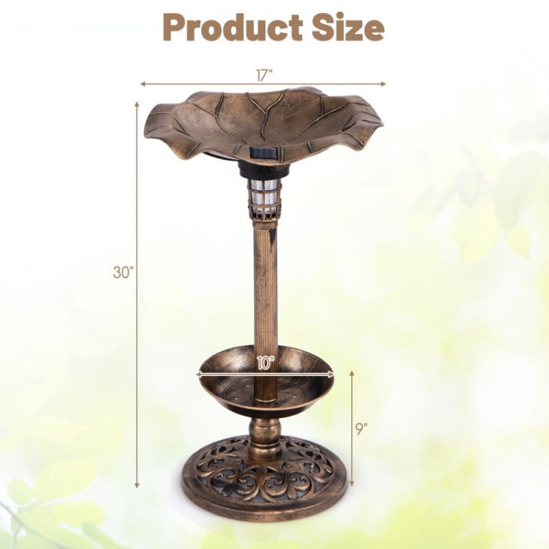 Vintage-Style Birdbath with Feeder, Planter, and Solar Lamp
