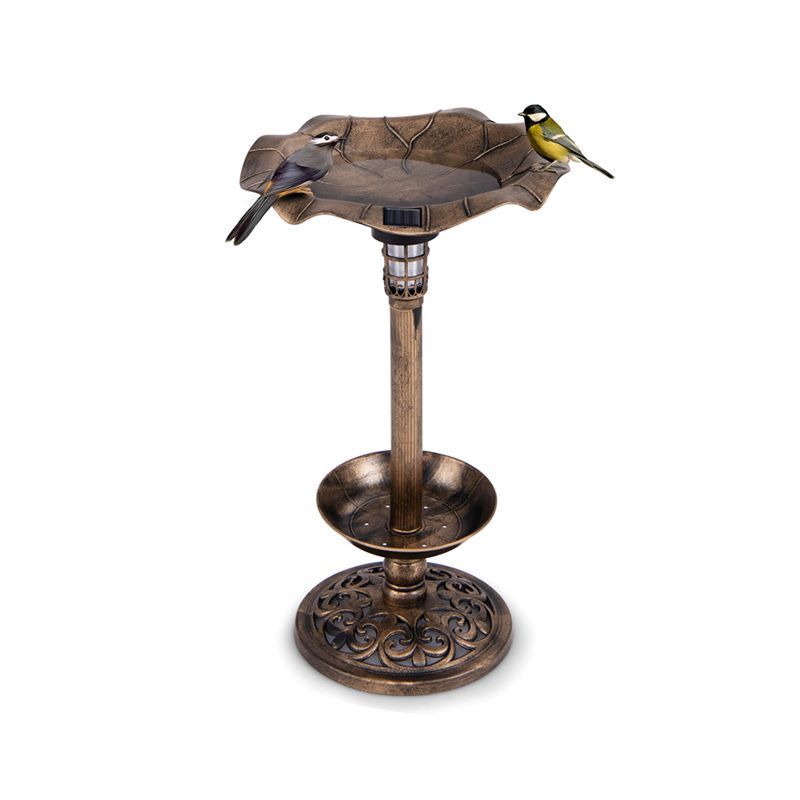 Vintage-Style Birdbath with Feeder, Planter, and Solar Lamp