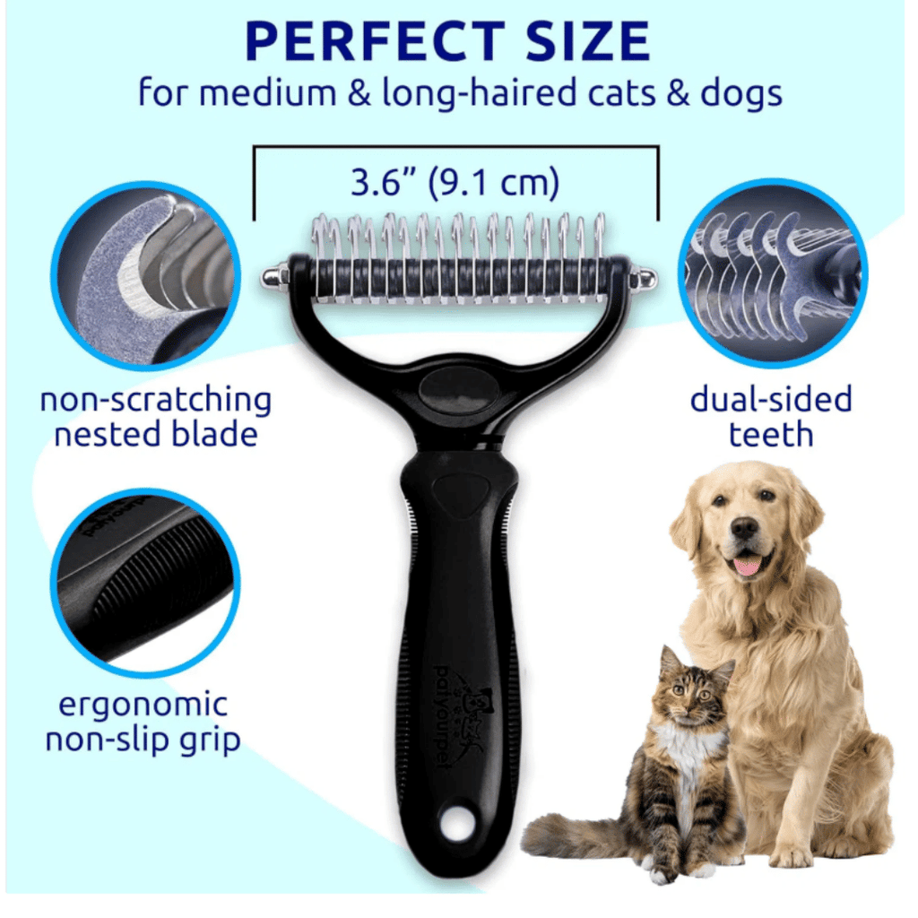 Black pet hair removal dog brush for hair removal - indoor cats use cat brush, long and short haired dogs use double-sided cat brush for hair removal and beauty tools, skin friendly