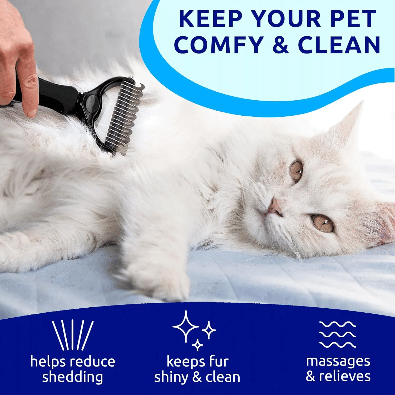 Black pet hair removal dog brush for hair removal - indoor cats use cat brush, long and short haired dogs use double-sided cat brush for hair removal and beauty tools, skin friendly