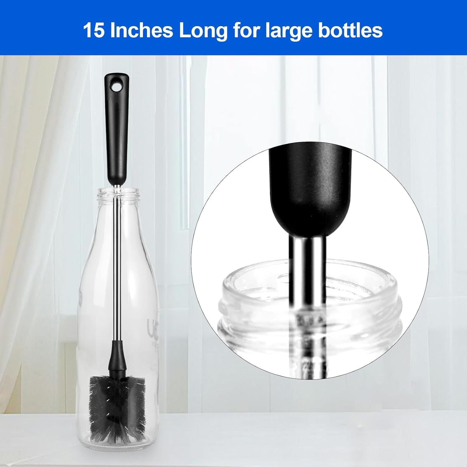 Bottle Brush, Long Stainless structured Handle Water Bottle Brush Cleaner, Sports Bottle Scrubber, Kitche
