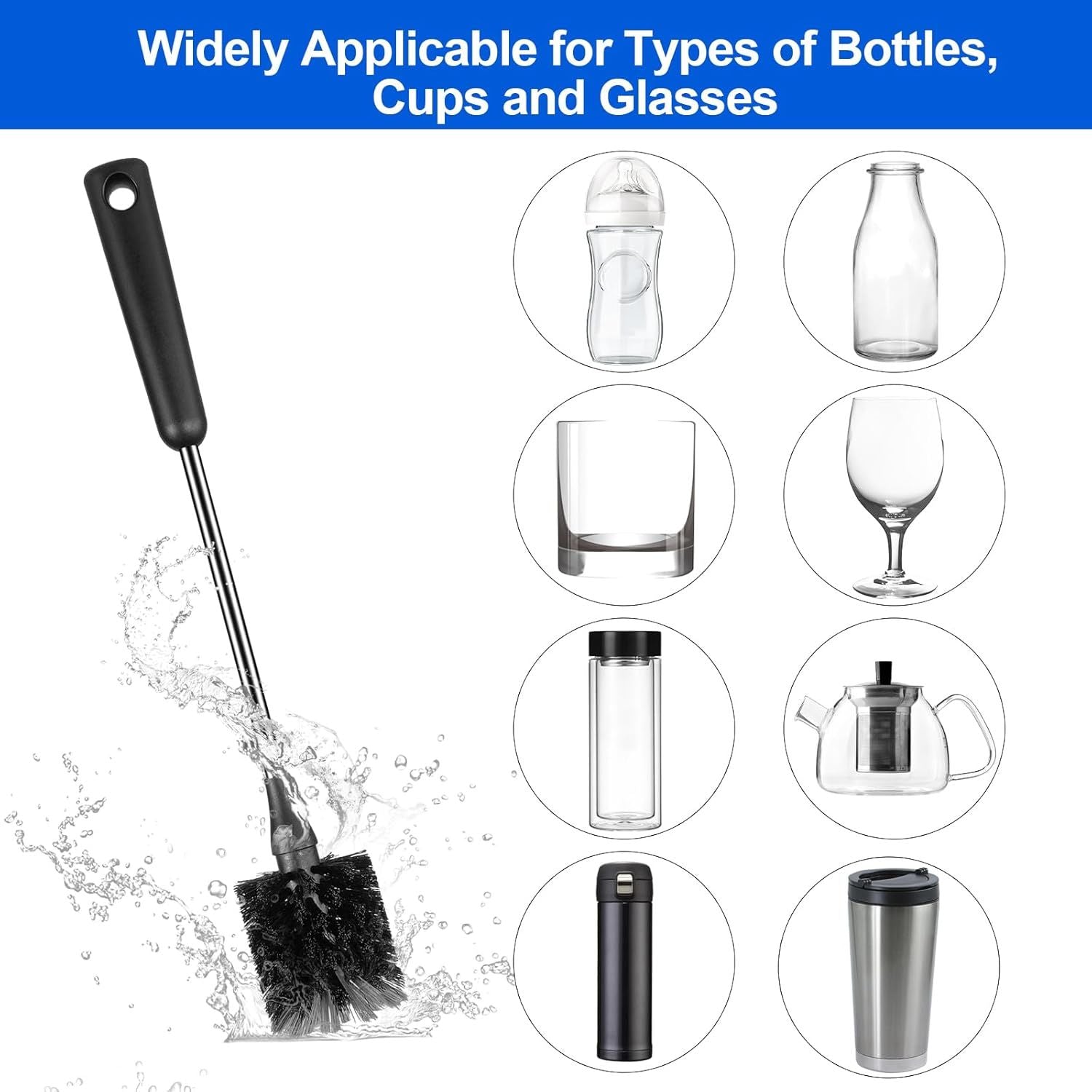 Bottle Brush, Long Stainless structured Handle Water Bottle Brush Cleaner, Sports Bottle Scrubber, Kitche