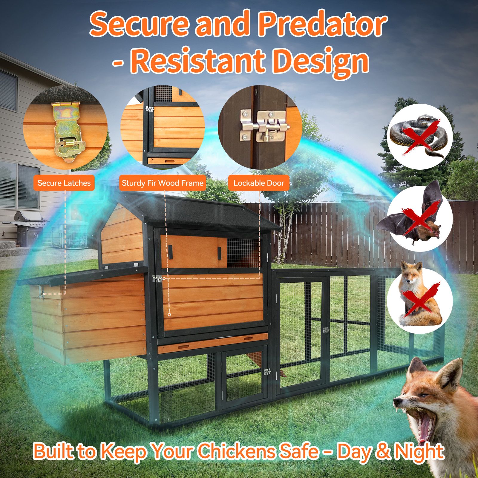 Large furniture-style Chicken Coop with Anti-UV Roof and Predator Defense