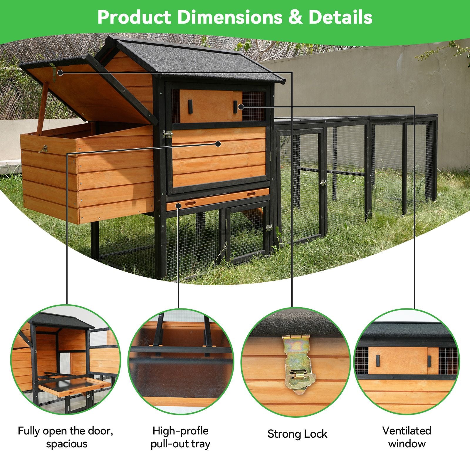Large furniture-style Chicken Coop with Anti-UV Roof and Predator Defense