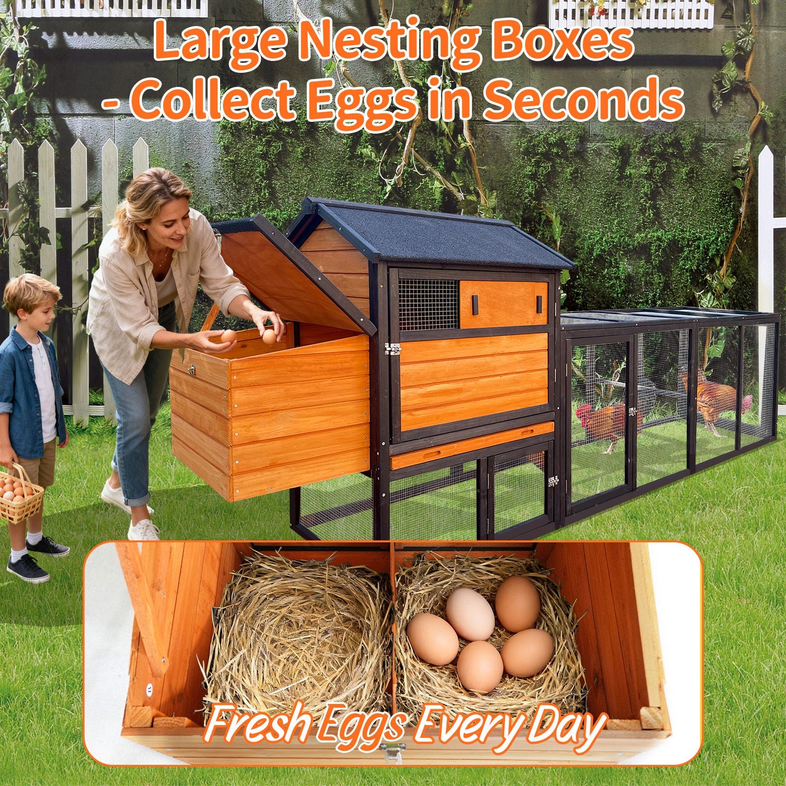 Large furniture-style Chicken Coop with Anti-UV Roof and Predator Defense