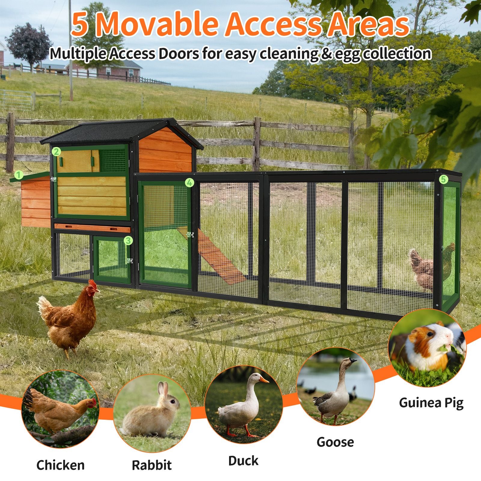Large furniture-style Chicken Coop with Anti-UV Roof and Predator Defense